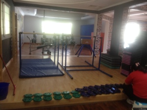 Parallel and uneven bars used for gymnastics classes.